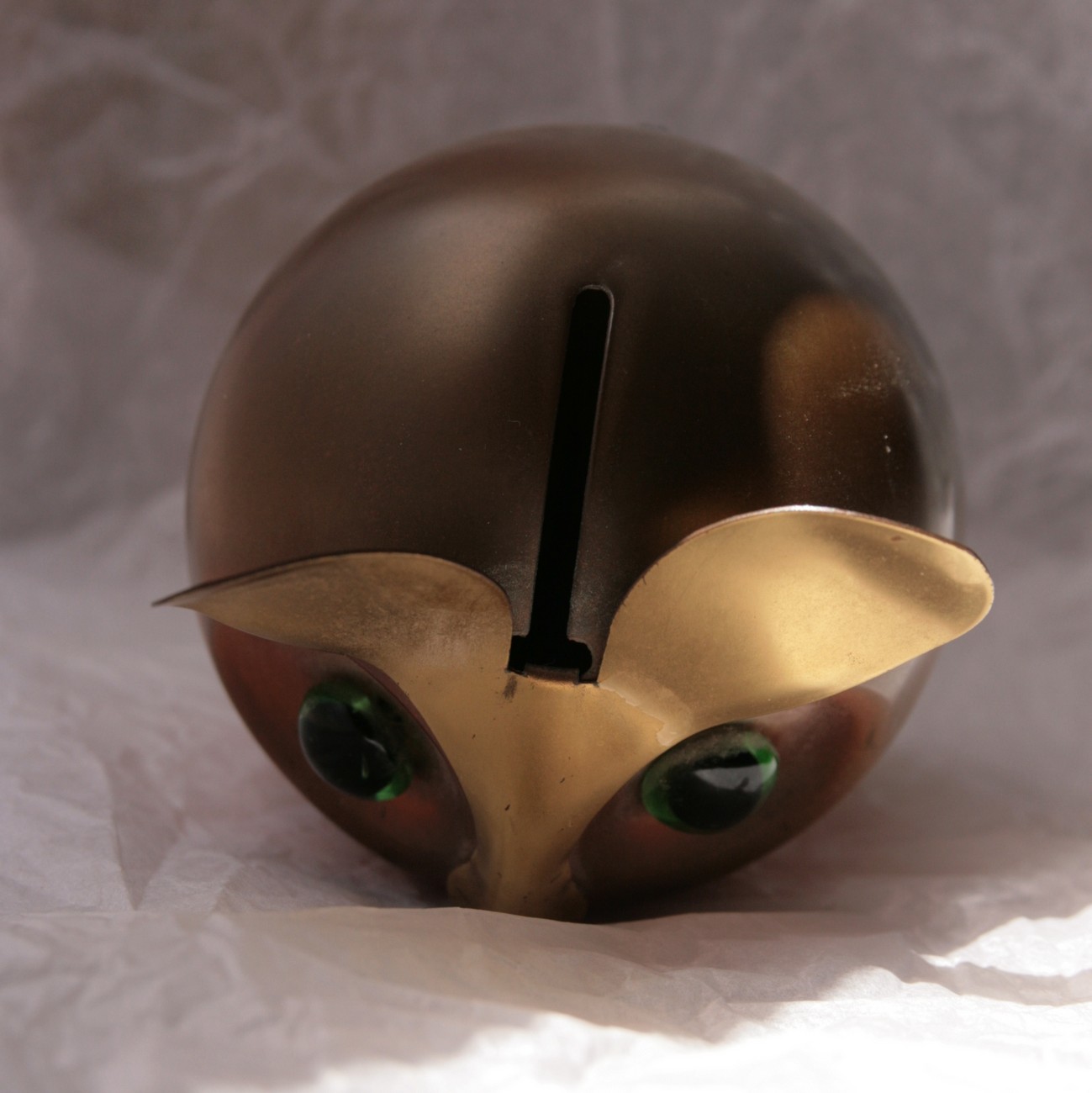 vintage coppercraft guild owl piggy bank money box mid century