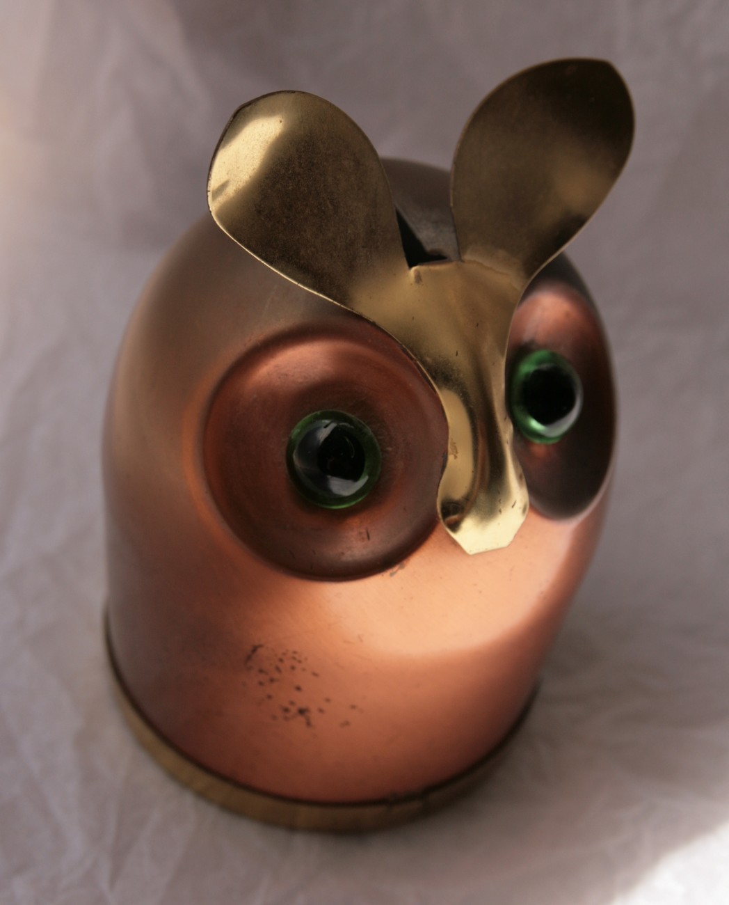 vintage coppercraft guild owl piggy bank money box mid century